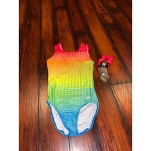 New GK Gymnastics Tank Leotard Rainbow Polka Dot Athletic Child Size AM